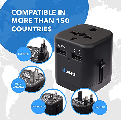 Orei Worldwide Universal Travel Adapter with Dual USB Ports (2.1A Smart Plug Charging)-All-in-One,100V-250V Plug-International Plug Adapter for Cell Phones,Tablets,Camera-5 Years of Warranty,Black - Image 5