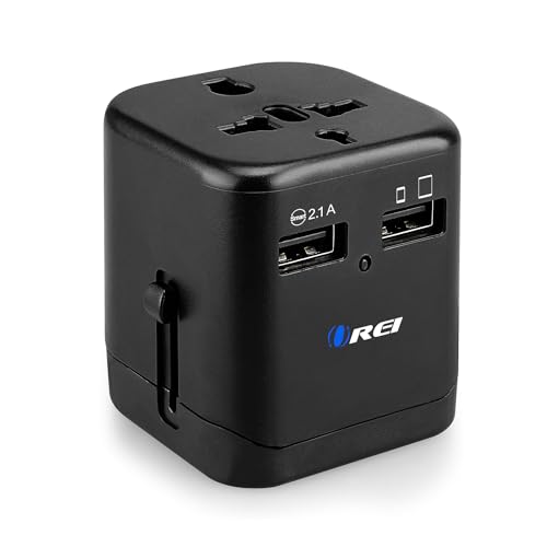 Orei Worldwide Universal Travel Adapter with Dual USB Ports (2.1A Smart Plug Charging)-All-in-One,100V-250V Plug-International Plug Adapter for Cell Phones,Tablets,Camera-5 Years of Warranty,Black - Image 1
