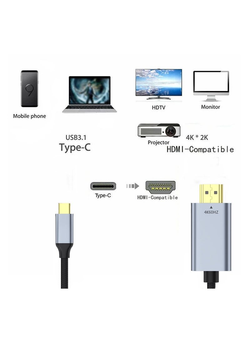 سام - كابل جديد من منفذ USB C لمنفذ HDMI للأجهزة بمنفذ ثاندربولت 3 وHDMI وجودة 4K وتردد 60 هرتز بدقة فائقة الوضوح بغلاف من الألومنيوم متوافق مع أجهزة ماك بوك برو M2 إصدار 2022 - Image 1