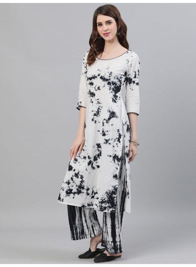 AKS AKS Abstract Printed Pure Cotton Straight Kurta & Palazzos with Dupatta  - Image 4