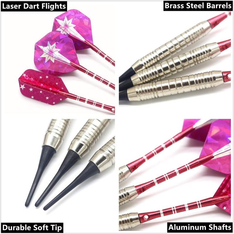 ROOBEEO Soft Tip Darts Set for Electronic Dart Board 18/22g Plastic Tip Darts Set with Brass Barrels&Aluminum Shafts, 6 Flights 3 Spare Plastic Dart Shaft 20 Soft Tips Portable Case - Image 3