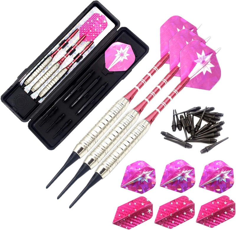 ROOBEEO Soft Tip Darts Set for Electronic Dart Board 18/22g Plastic Tip Darts Set with Brass Barrels&Aluminum Shafts, 6 Flights 3 Spare Plastic Dart Shaft 20 Soft Tips Portable Case - Image 1