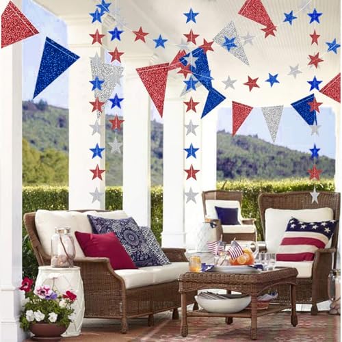 Decor365 4th of July Decorations Red White Blue Garland Patriotic Banner Star Garland Fourth July Decorations Pennant Banner Memorial Day Labor Day Decor for Party Home Wedding Parade - Image 5