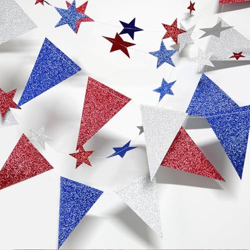 Decor365 4th of July Decorations Red White Blue Garland Patriotic Banner Star Garland Fourth July Decorations Pennant Banner Memorial Day Labor Day Decor for Party Home Wedding Parade - Image 2