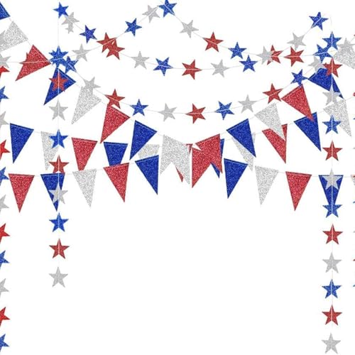 Decor365 4th of July Decorations Red White Blue Garland Patriotic Banner Star Garland Fourth July Decorations Pennant Banner Memorial Day Labor Day Decor for Party Home Wedding Parade - Image 1