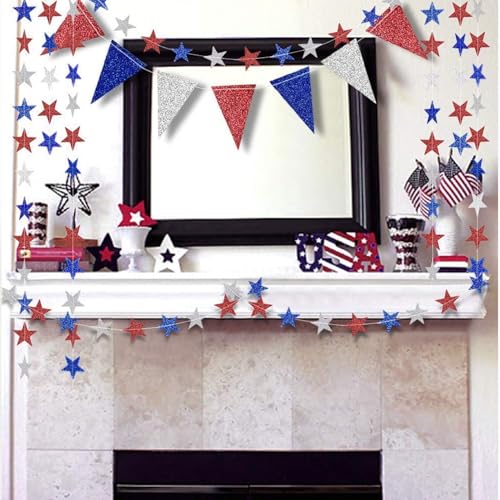 Decor365 4th of July Decorations Red White Blue Garland Patriotic Banner Star Garland Fourth July Decorations Pennant Banner Memorial Day Labor Day Decor for Party Home Wedding Parade - Image 4