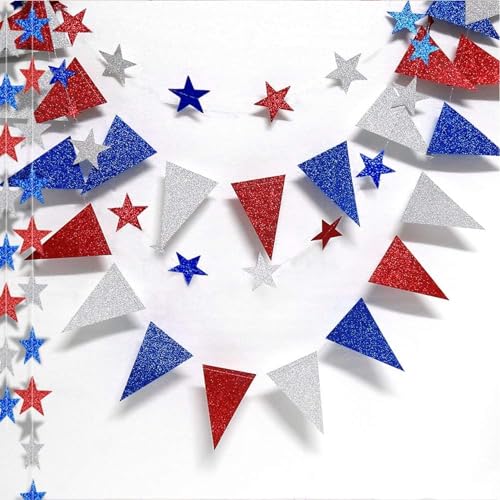 Decor365 4th of July Decorations Red White Blue Garland Patriotic Banner Star Garland Fourth July Decorations Pennant Banner Memorial Day Labor Day Decor for Party Home Wedding Parade - Image 3