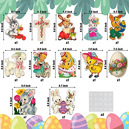 A1diee 12Pcs Vintage Easter Cutouts Decorations Retro Easter Victorian Ephemera Paper Cut Craft Bunny Lamb Chick Egg Duckling Cross Large Artwork Cardboard with Glue Point for Home Wall Window Decor - Image 2