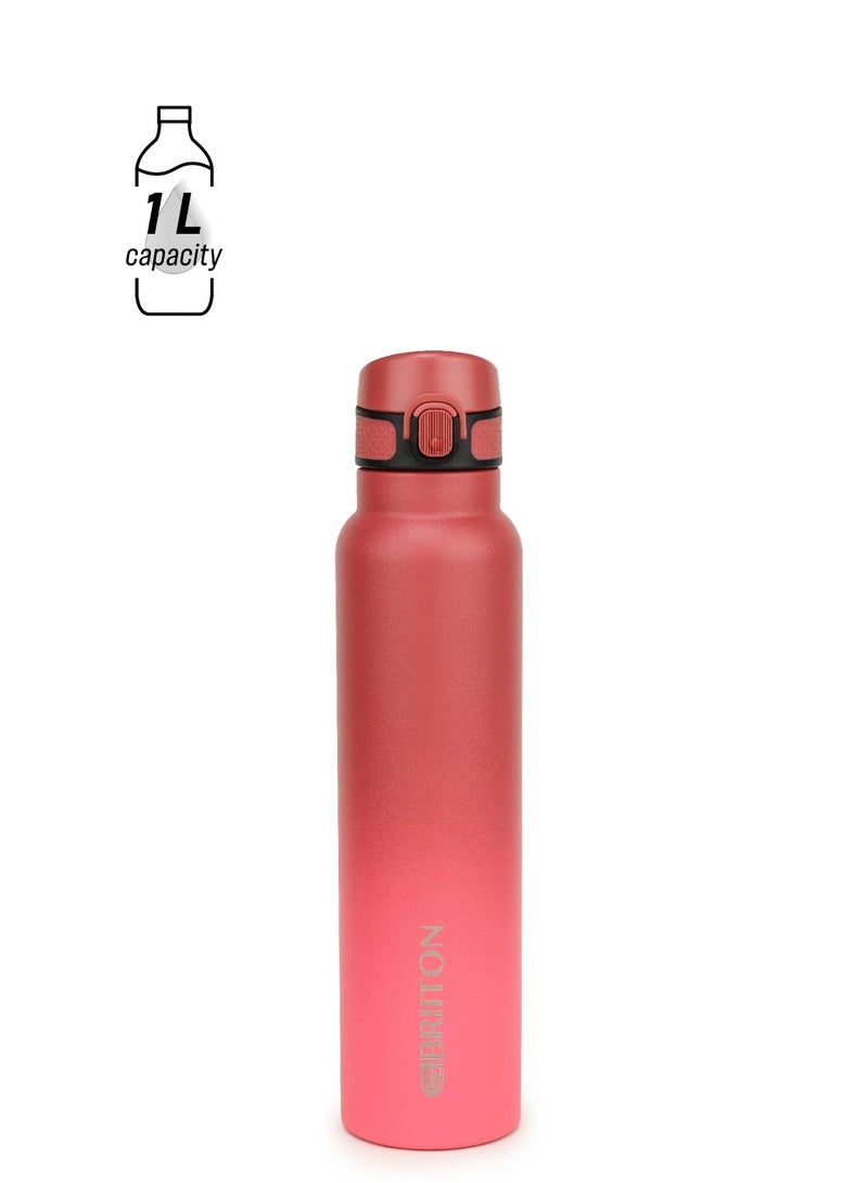 Briiton Vibe 1000ml-34Oz Stainless Steel Water Bottle Dual Tone Red |18/8 Food Grade Thermo Vacuum Insulated Flask | 24hrs Hydro Hot & Cold | SS304 Aqua Sports Bottle | For Kids,Gym,Travel  - Image 1