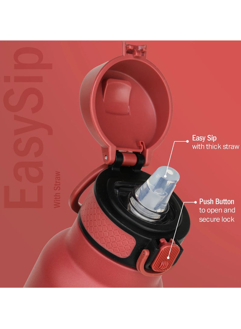 Briiton Vibe 1000ml-34Oz Stainless Steel Water Bottle Dual Tone Red |18/8 Food Grade Thermo Vacuum Insulated Flask | 24hrs Hydro Hot & Cold | SS304 Aqua Sports Bottle | For Kids,Gym,Travel  - Image 2