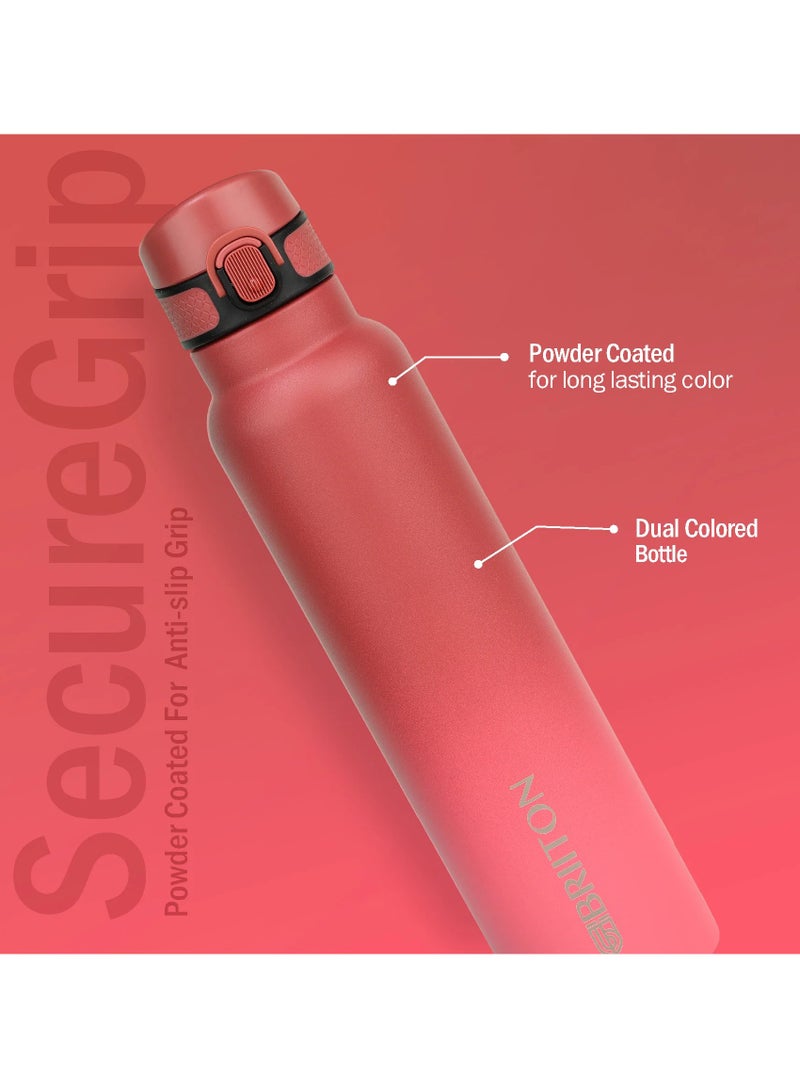 Briiton Vibe 1000ml-34Oz Stainless Steel Water Bottle Dual Tone Red |18/8 Food Grade Thermo Vacuum Insulated Flask | 24hrs Hydro Hot & Cold | SS304 Aqua Sports Bottle | For Kids,Gym,Travel  - Image 3