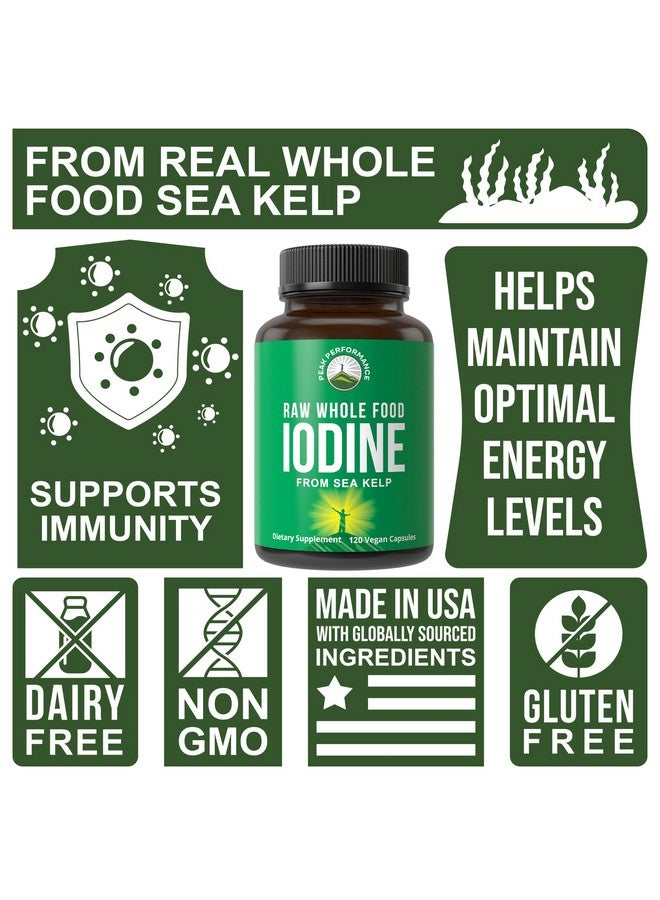 Peak Performance Raw Whole Food Iodine Supplement from Organic Kelp (Ascophyllum Nodosum) by Peak Performance. Potassium Iodide Support Tablets. for Metabolism, Energy, and Immune. 120 Vegan Capsules, Pills. - Image 2