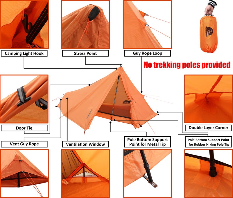 Underwood Aggregator 1 Person Trekking Pole Tent for Backpacking - Ultralight Backpacking Tent, Waterproof Hiking Tent for Camping, Lightweight Camping Tent for Scouts, Trekker(NO Trekking Poles) - Image 5