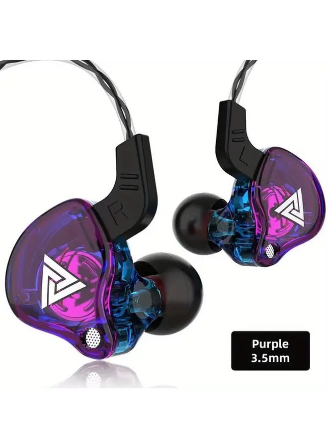 QKZ AK6 6 Dynamic Driver HIFI Stereo In Ear Headphone With Microphone Pruple - Image 1
