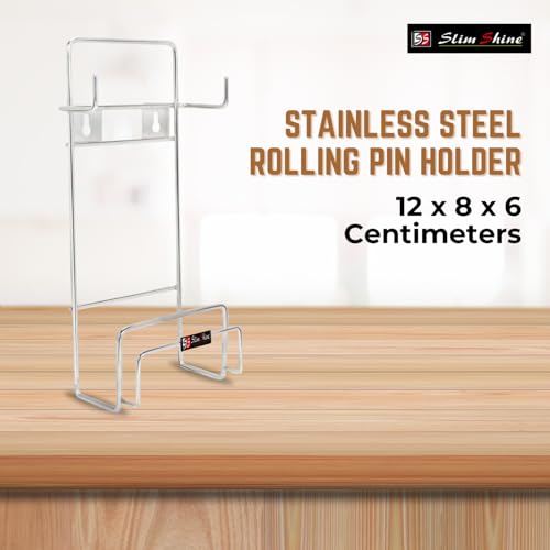 Slim Shine SLIMSHINE Stainless Steel Rolling Pin Holder | Chakla Belan Stand with Hardware | Space-Saving Kitchen Organizer | Rust-Resistant & Easy Clean - Image 3