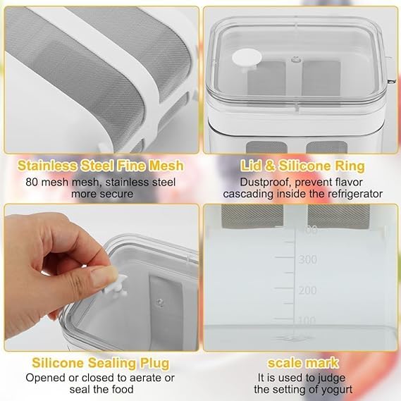 GAMAHA GAMAHA Yogurt Maker Curd Strainer 1100ml Greek Yogurt Multipurpose Yogurt with Fine Mesh Bag Lid Reusable Pouch Filter Kitchen Whey Separator Tools for Yogurt Juice Tea Nut Milk Cheese  - Image 3