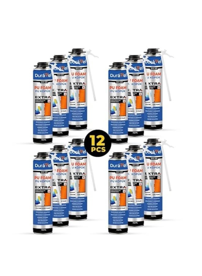 درافل مادة مانعة للتسرب من رغوة البولي يوريثان دورافيل، رغوة بولي يوريثان فائقة القوة، درجة احترافية، للحشو والعزل، 750 مل (عبوة من 12) - Image 2