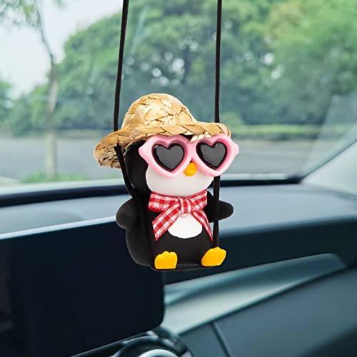 wonuu Cute Penguin Car Pendant Flying Penguin Hanging Ornament Car Rearview Mirror Charms Decoration for Car Decor Accessories (Penguin Glasses) - Image 1