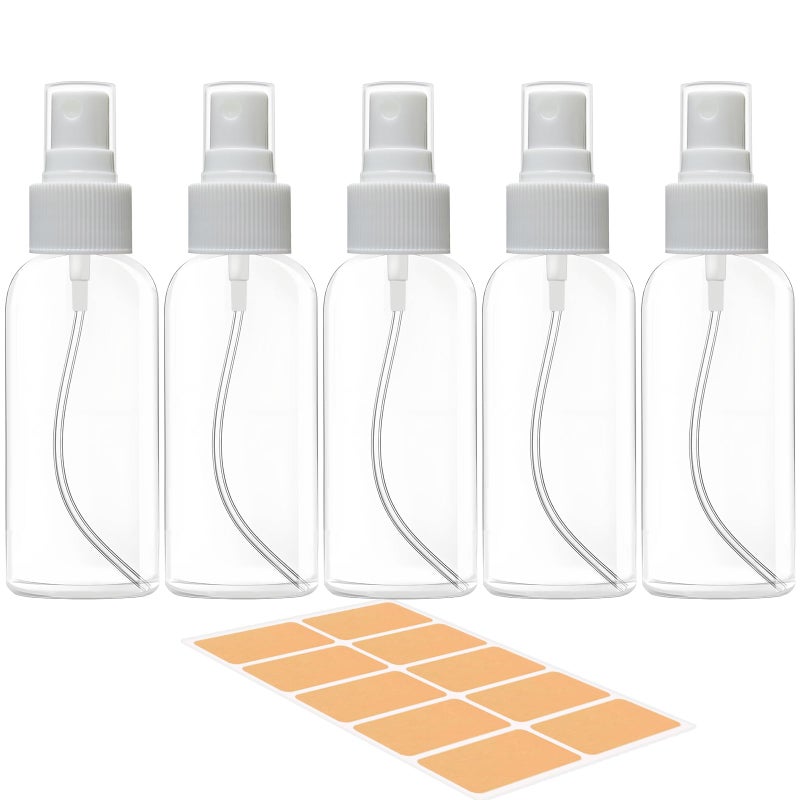DNSEN 5 Pack 3.4 oz Travel Spray Bottles TSA Approved Fine Mist Travel Size Spray Bottle for Liquids Refillable Empty Clear Plastic Bottles with Labels - Image 1