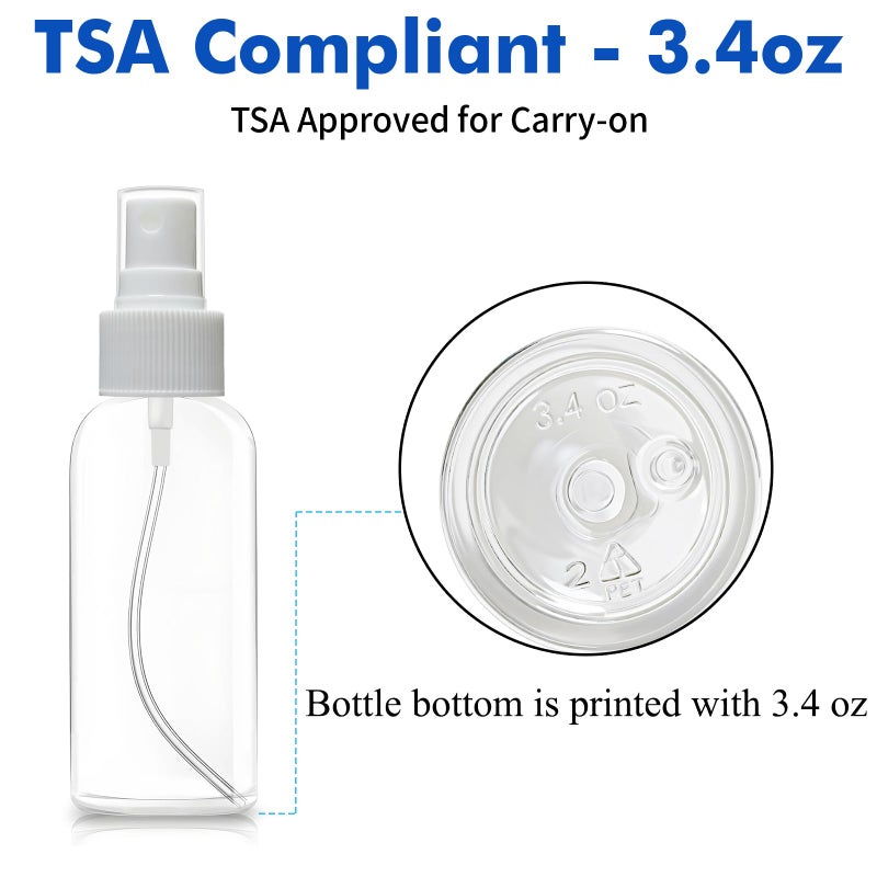 DNSEN 5 Pack 3.4 oz Travel Spray Bottles TSA Approved Fine Mist Travel Size Spray Bottle for Liquids Refillable Empty Clear Plastic Bottles with Labels - Image 4