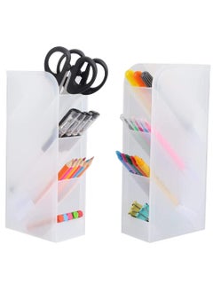 Excefore Transparent Pen Holder,Desk Pen Holder Pencil Storage Organizer Rack, Oblique Plastic Multi-Functional Desktop Stationary Organizer for School Office Home Dormitory Art Supplies (White)  - Image 1