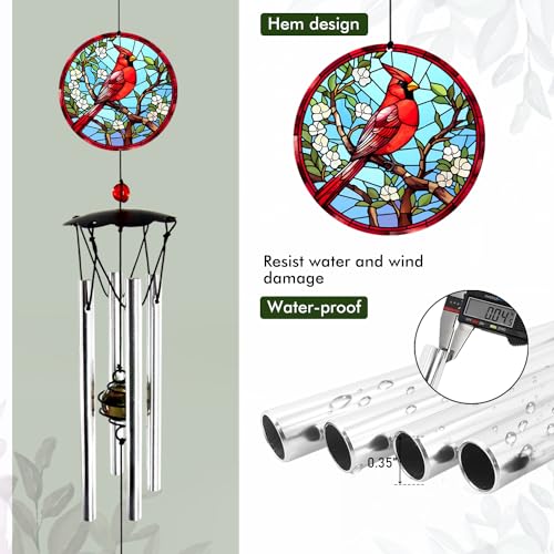 Howarmer Wind Chimes for Outside 24" Cardinal Wind Chimes Outdoor Home Patio Garden Decor Windchimes Outdoors Cardinal Gifts for Women Mom Grandma Sisters - Image 4