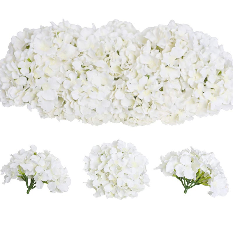 Tifuly 12Pcs Artificial Hydrangeas Realistic Silk Hydrangeas Flower Heads with Stems Fake Flowers for Wedding Bridal Bouquets Home Office Party Decor Floral Arrangements CenterpiecePure White
