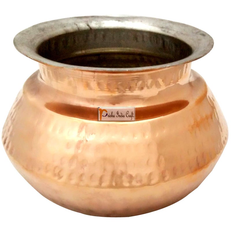 Prisha India Craft Prisha India Craft Steel Copper Punjabi Serving biryani Handi Spoon Set Serveware 850 ML Set of 4  - Image 4