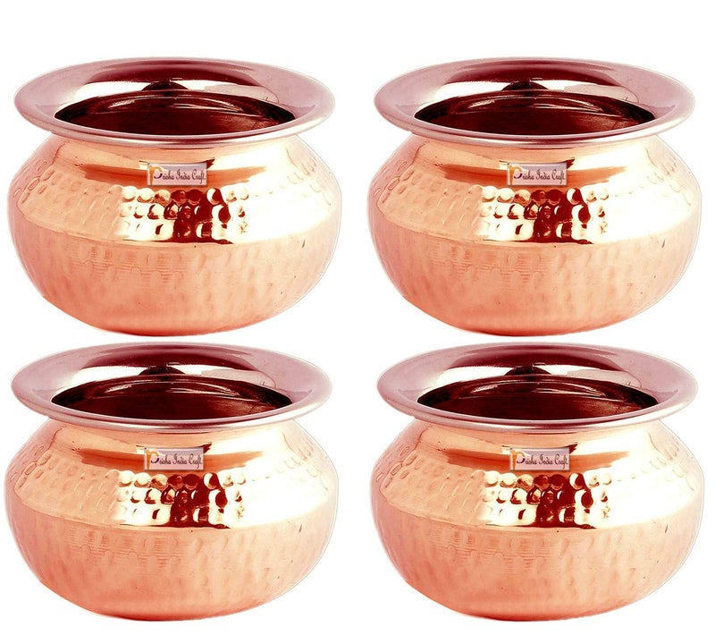 Prisha India Craft Prisha India Craft Steel Copper Punjabi Serving biryani Handi Spoon Set Serveware 850 ML Set of 4  - Image 2