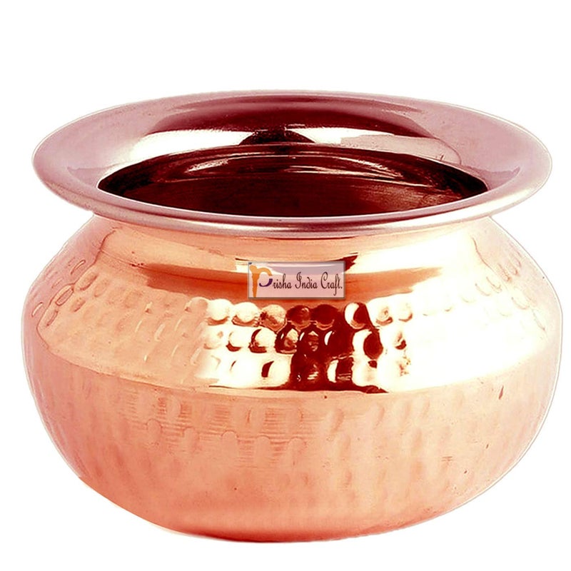 Prisha India Craft Prisha India Craft Steel Copper Punjabi Serving biryani Handi Spoon Set Serveware 850 ML Set of 4  - Image 3