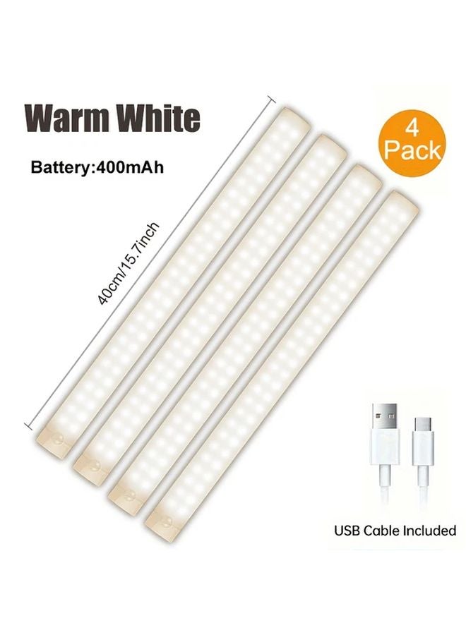 4pcs USB Rechargeable LED Motion Sensor Cabinet Lights Warm White 40cm Under Cabinet Lighting - Image 1