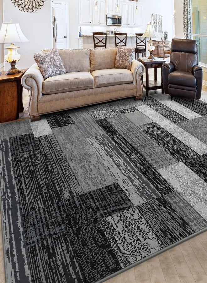 FlyDOIT Modern Geometric Patchwork Area Rug, 5x8 Grey Large Rugs for Living Room, Rockwood Collection Indoor Rugs for Bedroom, Throw Carpet Floor Decor for Entryway Dining Room Office Nursery - Image 3