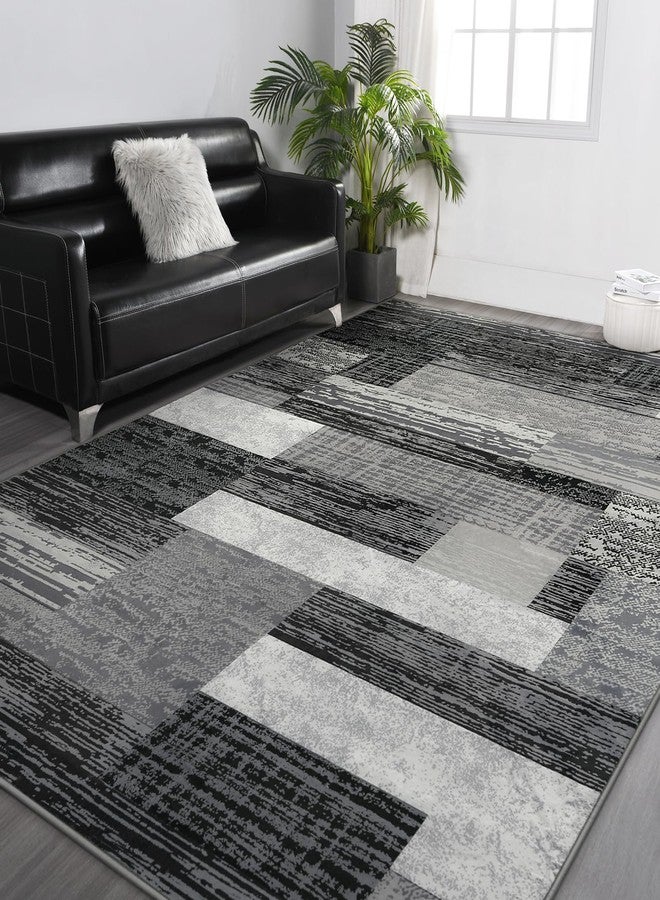 FlyDOIT Modern Geometric Patchwork Area Rug, 5x8 Grey Large Rugs for Living Room, Rockwood Collection Indoor Rugs for Bedroom, Throw Carpet Floor Decor for Entryway Dining Room Office Nursery - Image 2