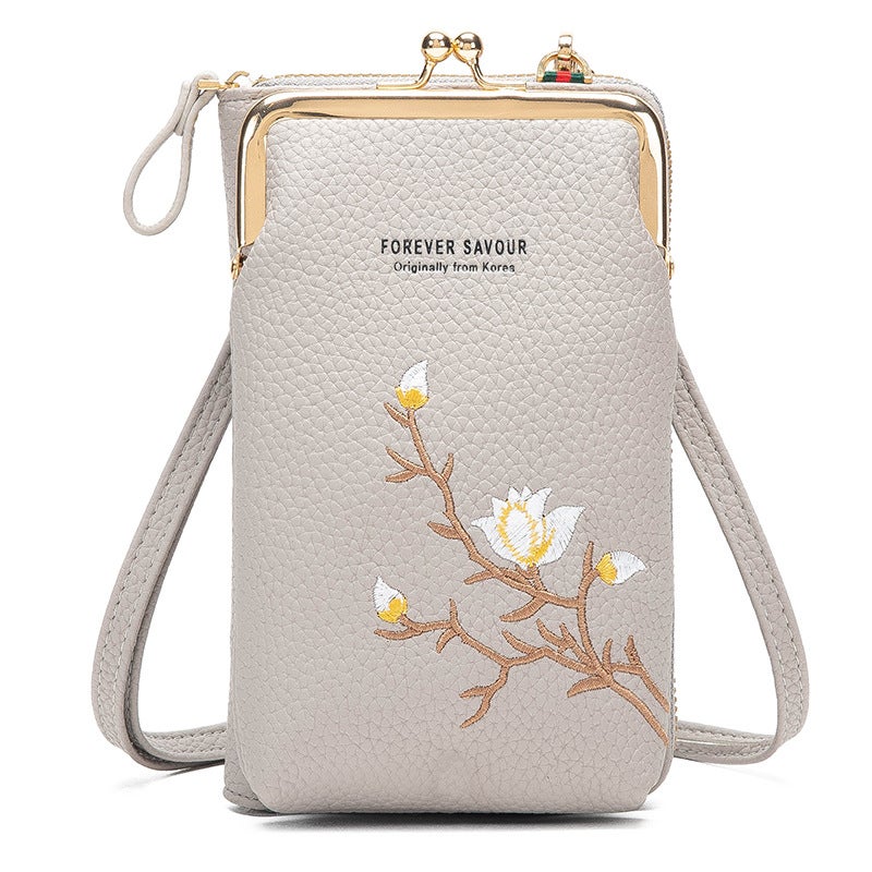 2024 Trendy Embroidered Mini Crossbody Phone Wallet for Women 1 Gray  - Image 1