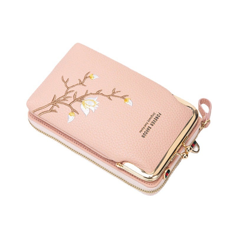 2024 Trendy Embroidered Mini Crossbody Phone Wallet for Women 1 Gray  - Image 5