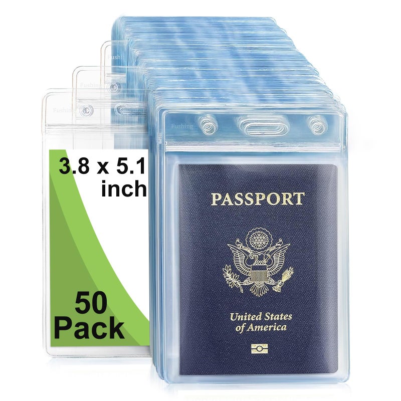 Fushing Pack of 50 Clear Plastic Vertical Badge Holders, Name Tag Holders, Card Holders (XL) - Image 1