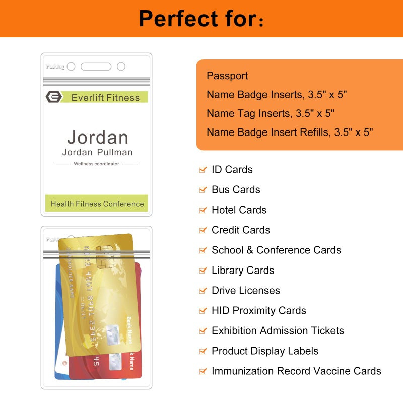 Fushing Pack of 50 Clear Plastic Vertical Badge Holders, Name Tag Holders, Card Holders (XL) - Image 3