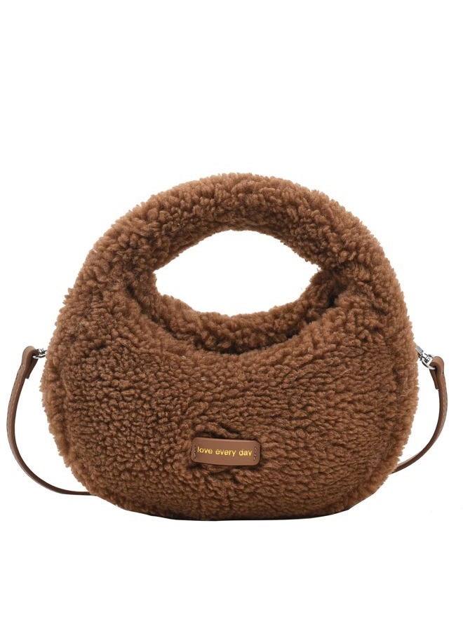Extolove Fluffy Purse, Furry Purse Faux Fur Bag Cute Lambswool Fuzzy Crossbody Bag for Women (Brown) - Image 1