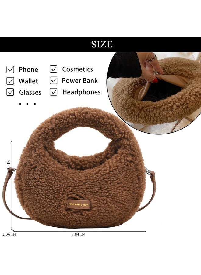 Extolove Fluffy Purse, Furry Purse Faux Fur Bag Cute Lambswool Fuzzy Crossbody Bag for Women (Brown) - Image 4