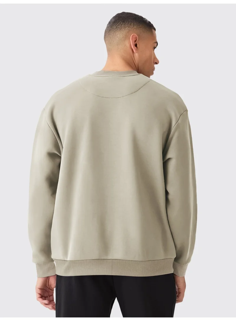 Maniac Maniac Mens Solid Round Neck Full Sleeve Biscuit Cotton Sweatshirt