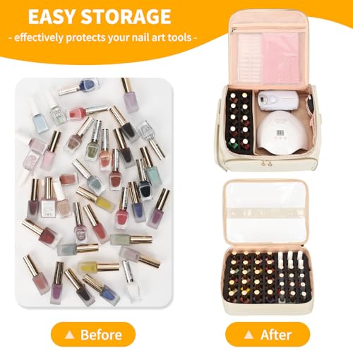 CUBETASTIC Extra Large Nail Polish Organizer Case Holds 86 to 100+ Bottles Nail Polish & Nail Lamp, Nail Supplies Storage Carrying Bag with 2 Removable Pouches - Image 2