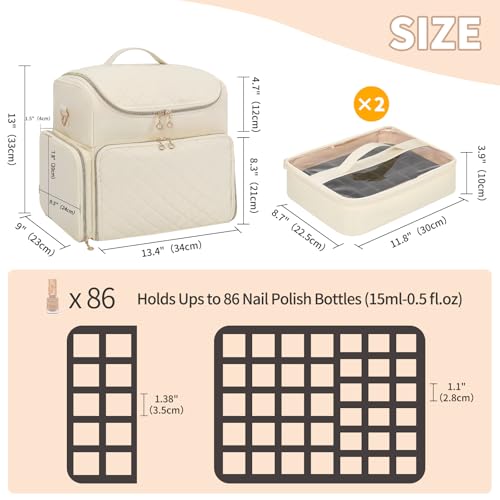 CUBETASTIC Extra Large Nail Polish Organizer Case Holds 86 to 100+ Bottles Nail Polish & Nail Lamp, Nail Supplies Storage Carrying Bag with 2 Removable Pouches - Image 5