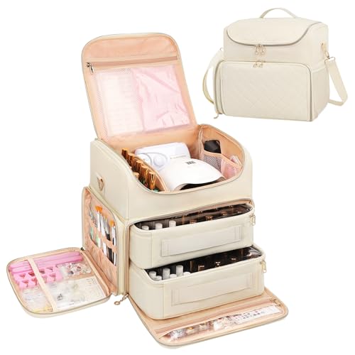 CUBETASTIC Extra Large Nail Polish Organizer Case Holds 86 to 100+ Bottles Nail Polish & Nail Lamp, Nail Supplies Storage Carrying Bag with 2 Removable Pouches - Image 1