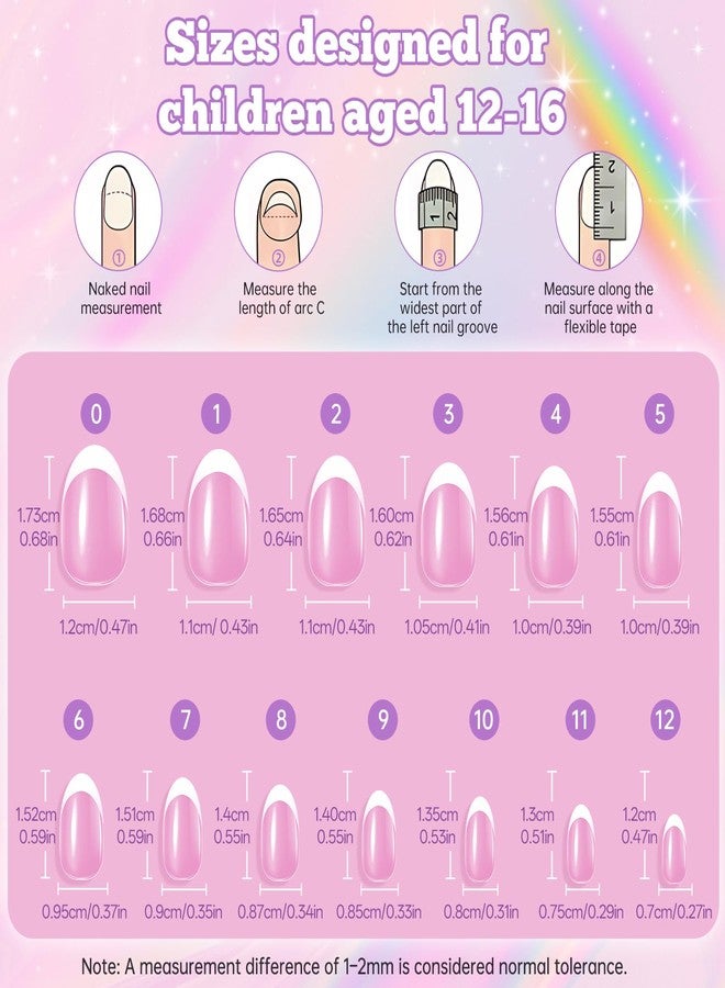 Krofaue Kid Press On Nails French Tip, Short Almond Nail Tips - 130PCS Pre Shaped Soft Acrylic Nail Tips Full Cover Nail Extensions, 13 Sizes DIY Manicure for Women and Kids, New Year Gift - Image 2