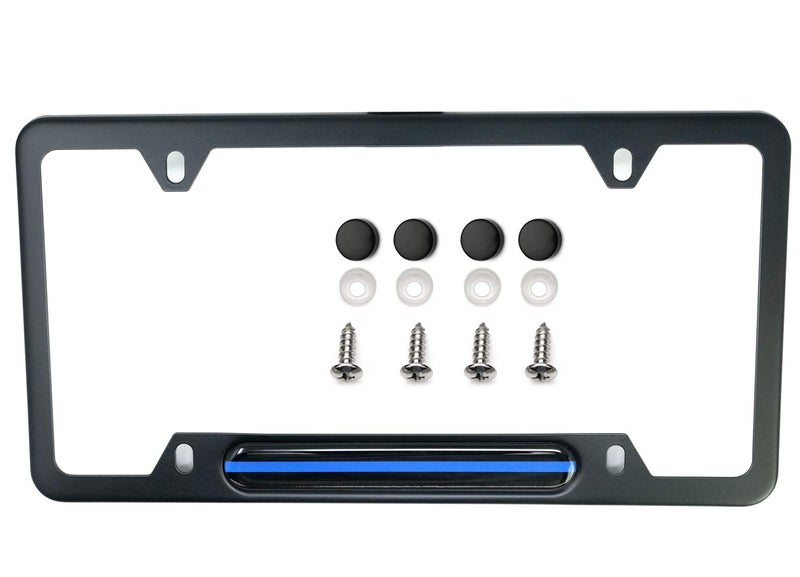 LFPartS Stainless Steel License Plate Frame Black 4 holes for Cars, Trucks Show Support of Police and Law Enforcement Officers (Thin Blue Line) - Image 2