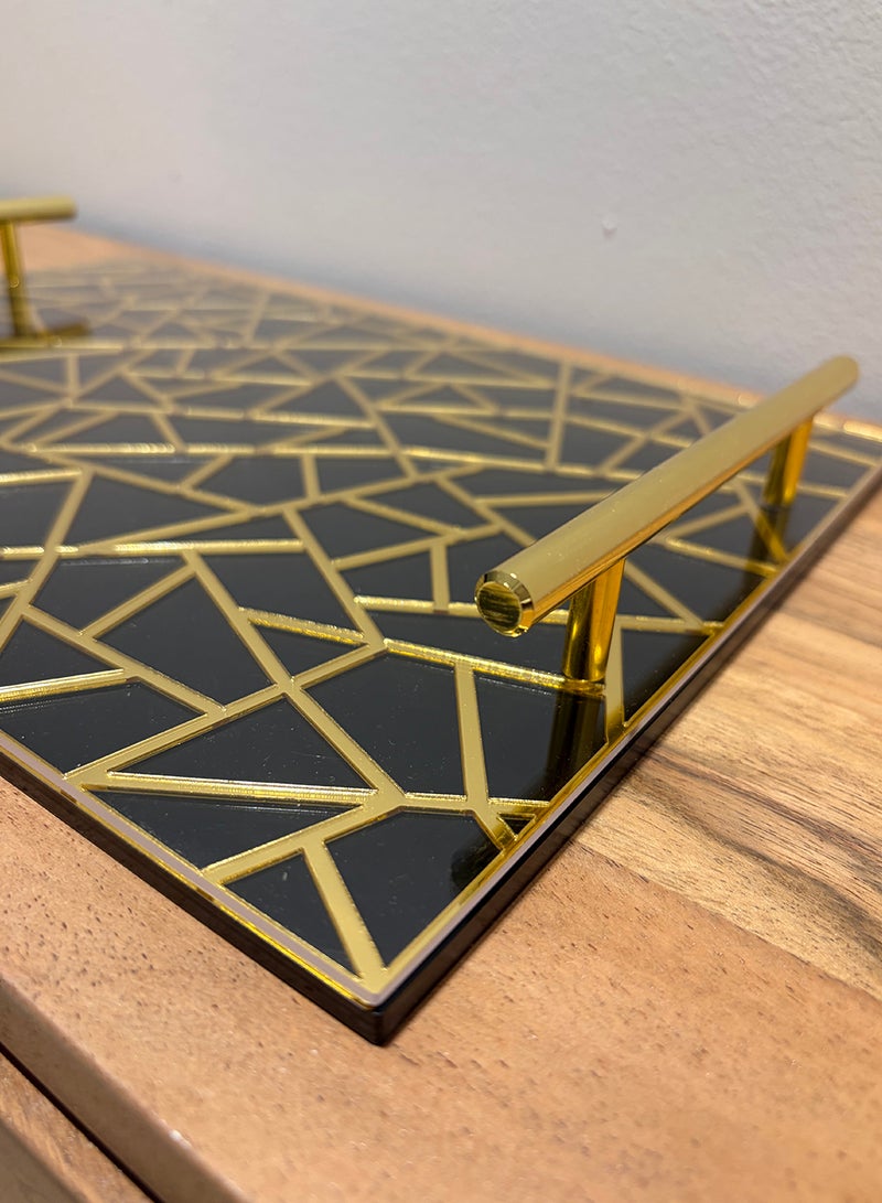 لوحة صينية تقديم من الأكريليك بتصميم مزخرف ومقابض معدنية ذهبية اللون - Image 3