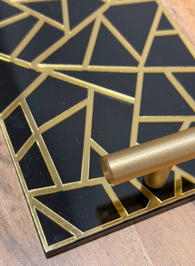 لوحة صينية تقديم من الأكريليك بتصميم مزخرف ومقابض معدنية ذهبية اللون - Image 4