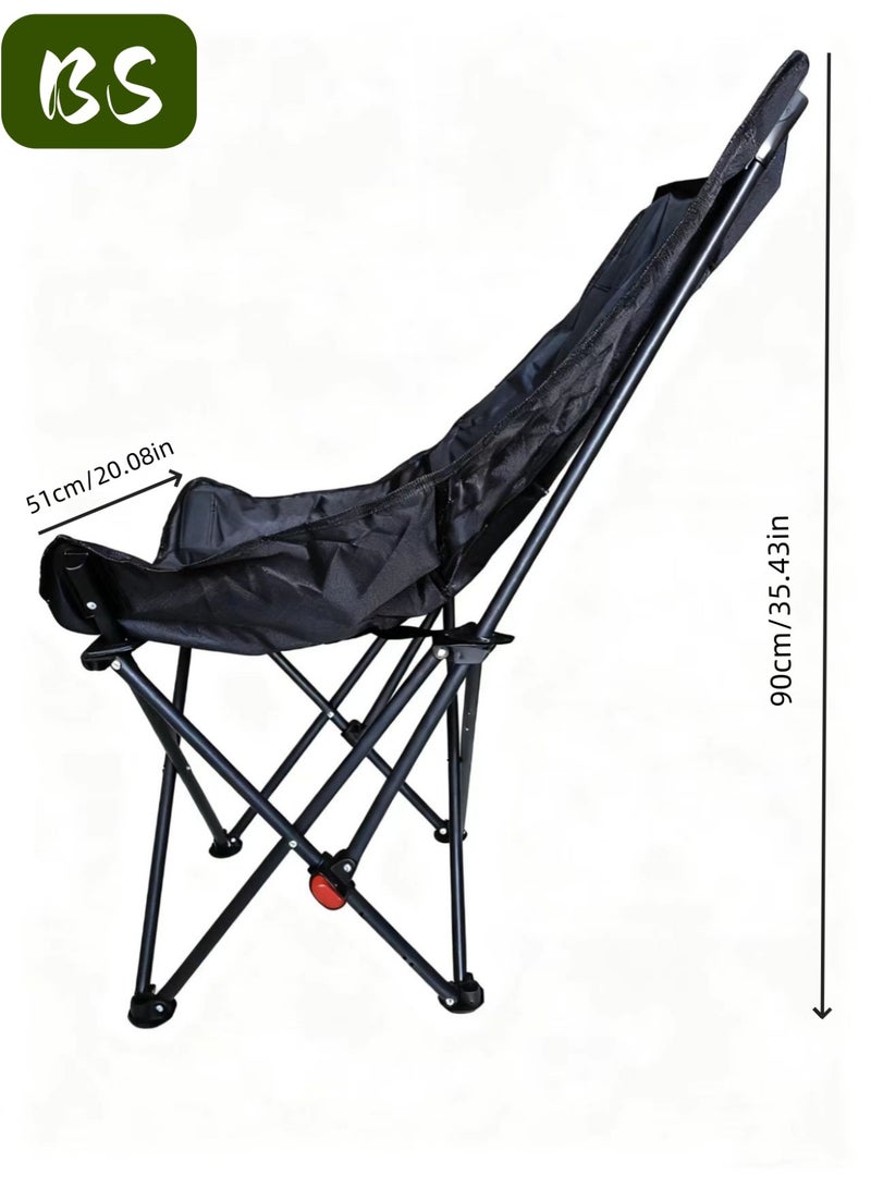 BS Folding Portable Camping Chair | 240kg Load Capacity Camping Chair | Three-Stage Adjustable Heavy-Duty Steel Folding Portable Chair | High-Back Moon Camping Chair | Side Pockets with Pillow and Lumbar Support - Image 5
