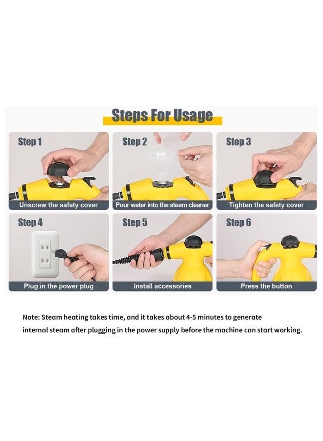 RAF Portable Handheld Steam Cleaner R-1028 1000W Multifunctional High Temperature Pressurized Steam Cleaning Machine with 9PCS Accessory for Kitchen Sofa Bathroom Car Window,2 Nylon and 1 Copper Brush - Image 3