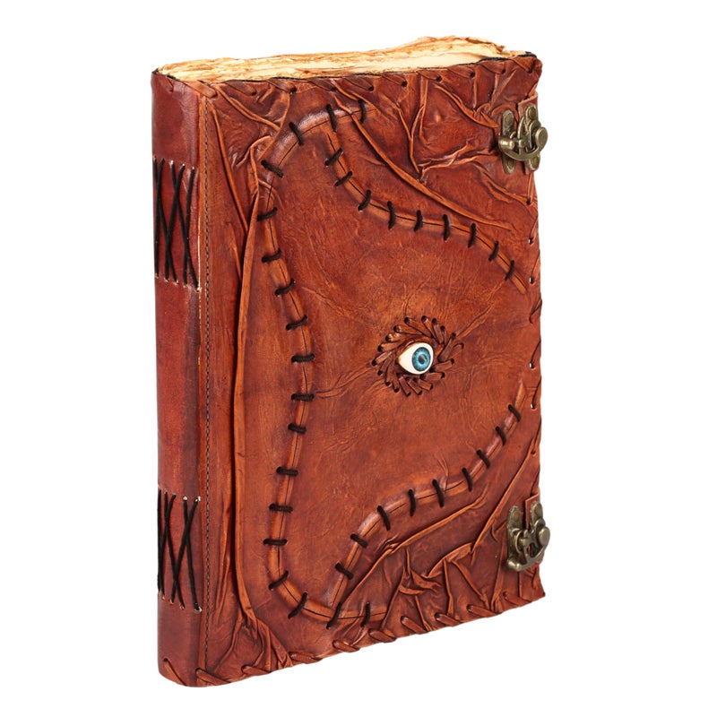 TUZECH Cutomizable Hocus Pocus Book of Spells Leather Journal Third Eye Deckle Edge Paper Grimoire Journal Vintage Book of Shadows Seven Chakra Antique Spell Book Lock Clasp Notebook Witch (10 x 13 - Image 3